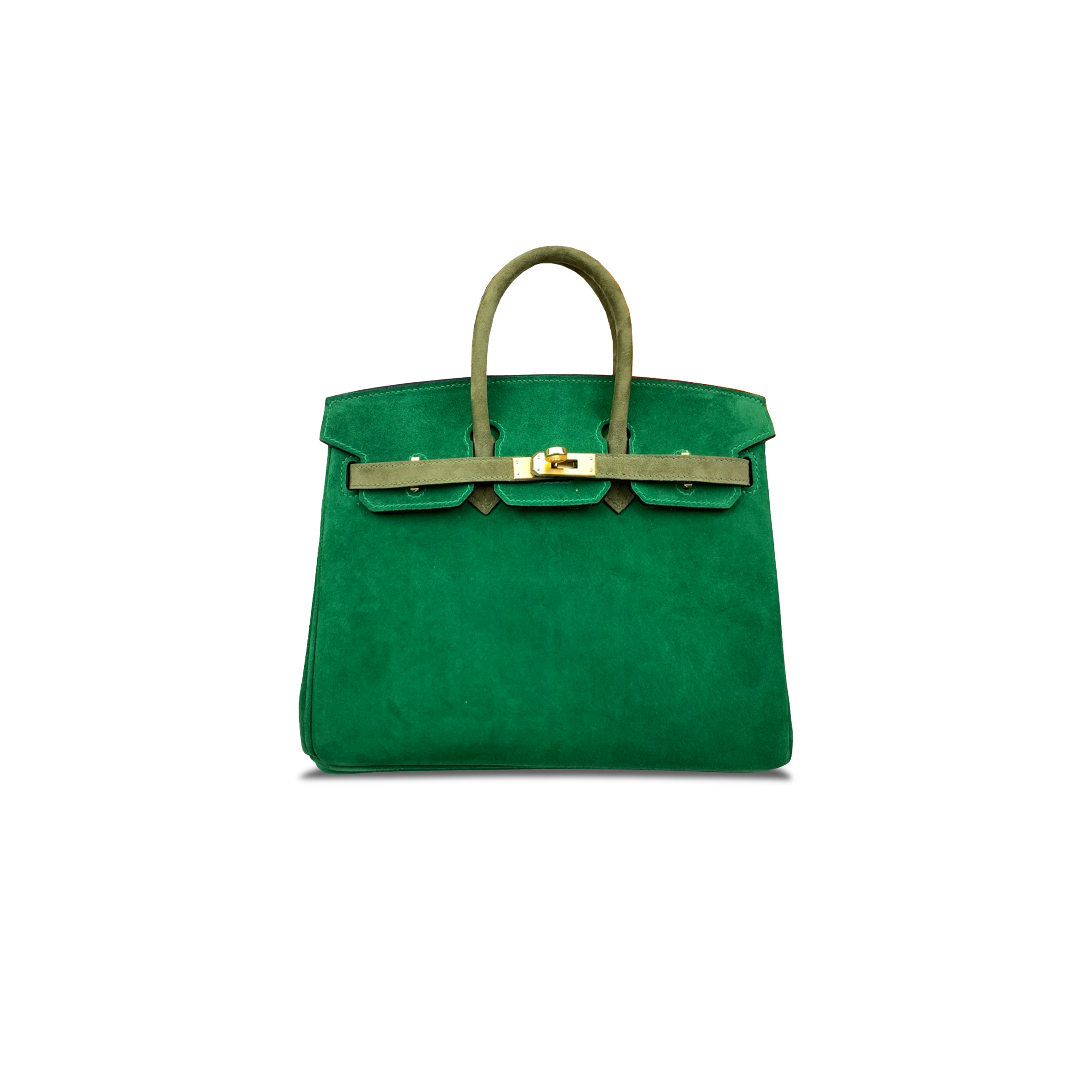 HERMÈS BIRKIN 25 CHAMOIS BAMBOO GREEN AND JUNGLE GREEN HORSESHOE PRINT GOLD BUCKLE H028369CC90 (25*20*13cm)